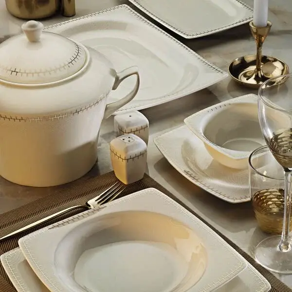 Kütahya Porselen Bone Mare 62 Parça Altın Fileli Yemek Takımı BNMR62YT43012393