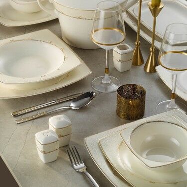 Kütahya Porselen Bone Mare 62 Parça Yemek Takımı Gold 12239