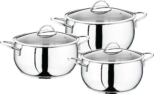 Oms 6 Parça Yarı Küre Tencere Seti 16-18-20 cm 1117 Silver
