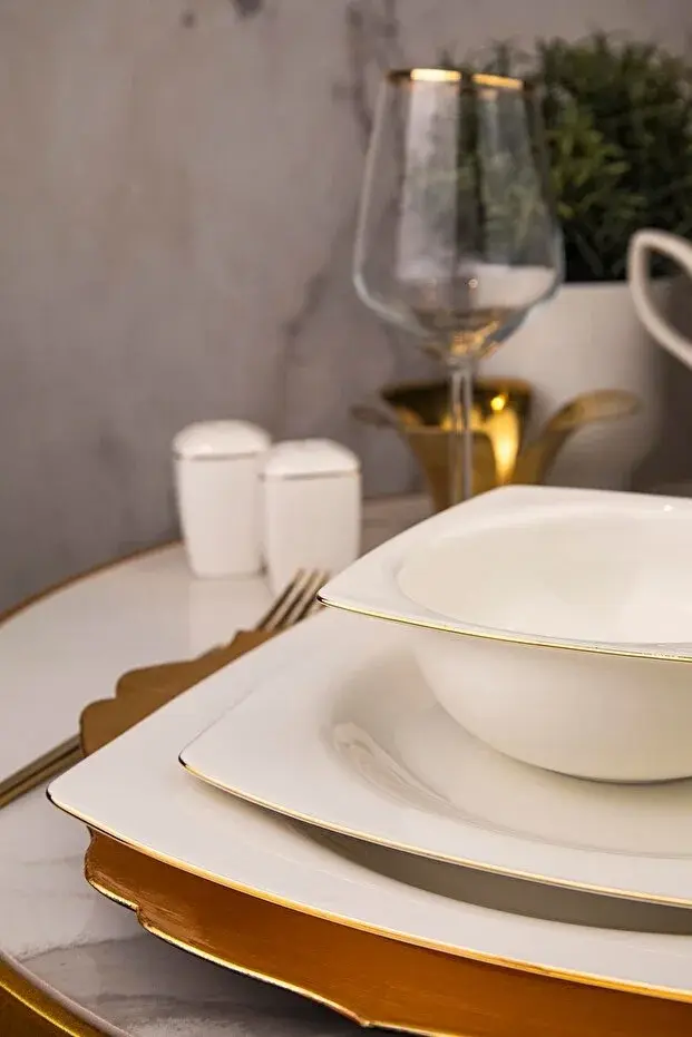 KÜTAHYA PORSELEN BONE MARE 62 PARÇA YEMEK TAKIMI ALTIN FİLELİ