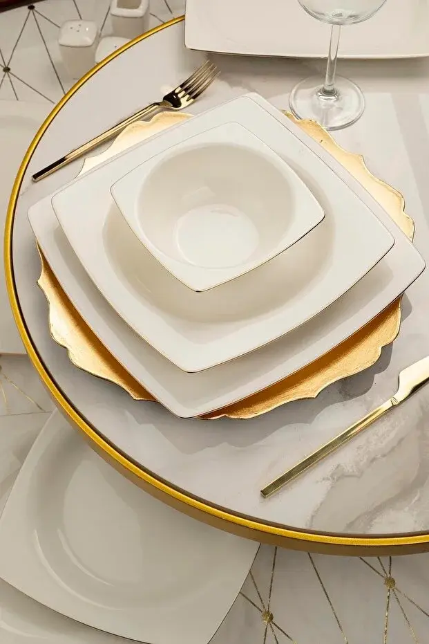 KÜTAHYA PORSELEN BONE MARE 62 PARÇA YEMEK TAKIMI ALTIN FİLELİ