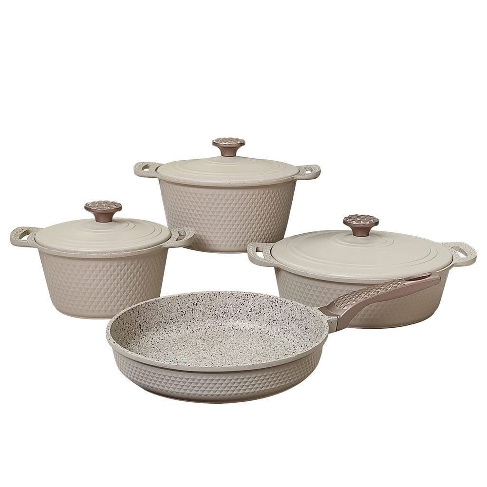 Oms Collection Triana 7 Parça Granit Tencere Takımı Krem