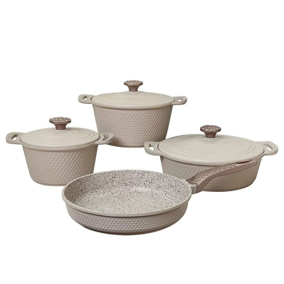 Oms Collection Triana 7 Parça Granit Tencere Takımı Krem