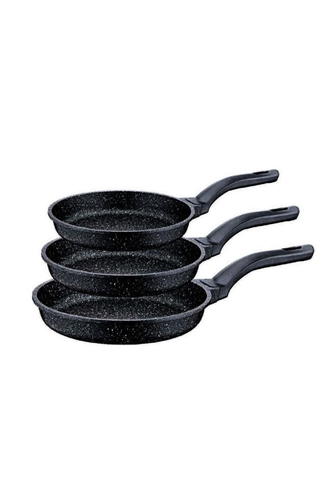 Oms 3737 Fry Pan Döküm Granit 3 Parça Tava Seti Siyah (20-24-28 cm)