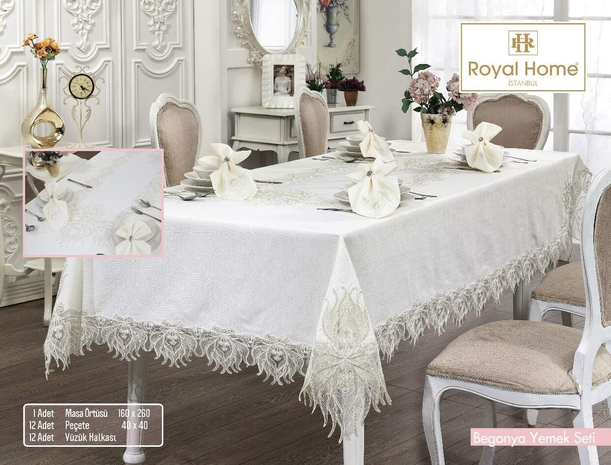 ROYALHOME İğne Oyası Yemek Seti Pudra