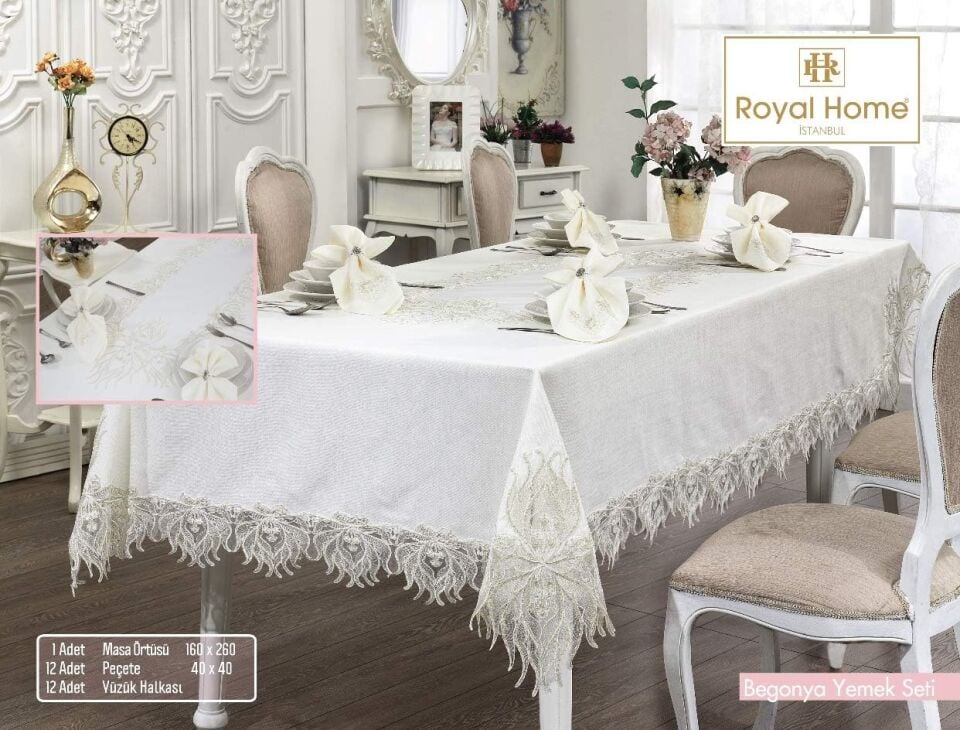 ROYALHOME İğne Oyası Yemek Seti Pudra