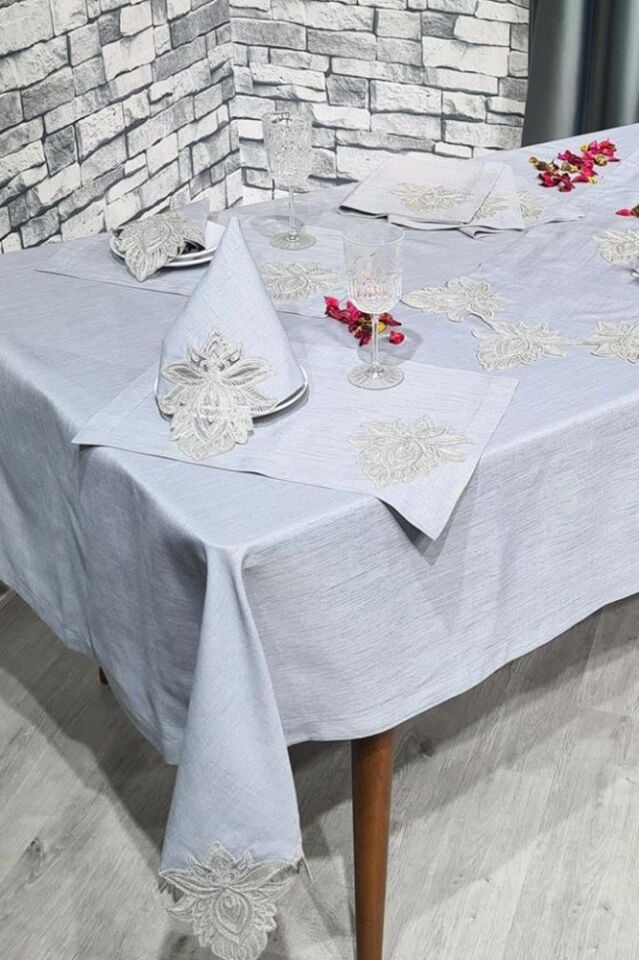 LOTUS Gardenya Lux Köşe Dantelli Masa Örtüsü 160*260 Gri